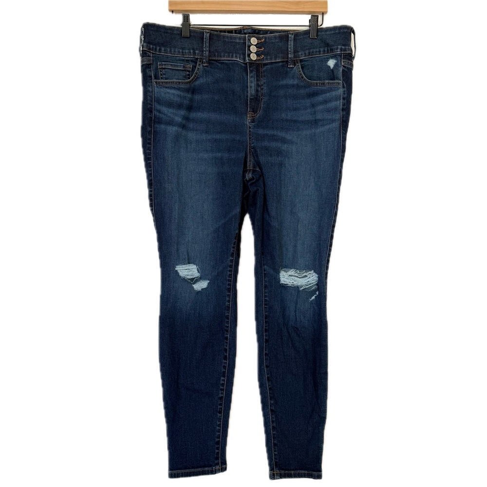 Torrid Dark Blue Distressed Skinny Jeans - See Measurements